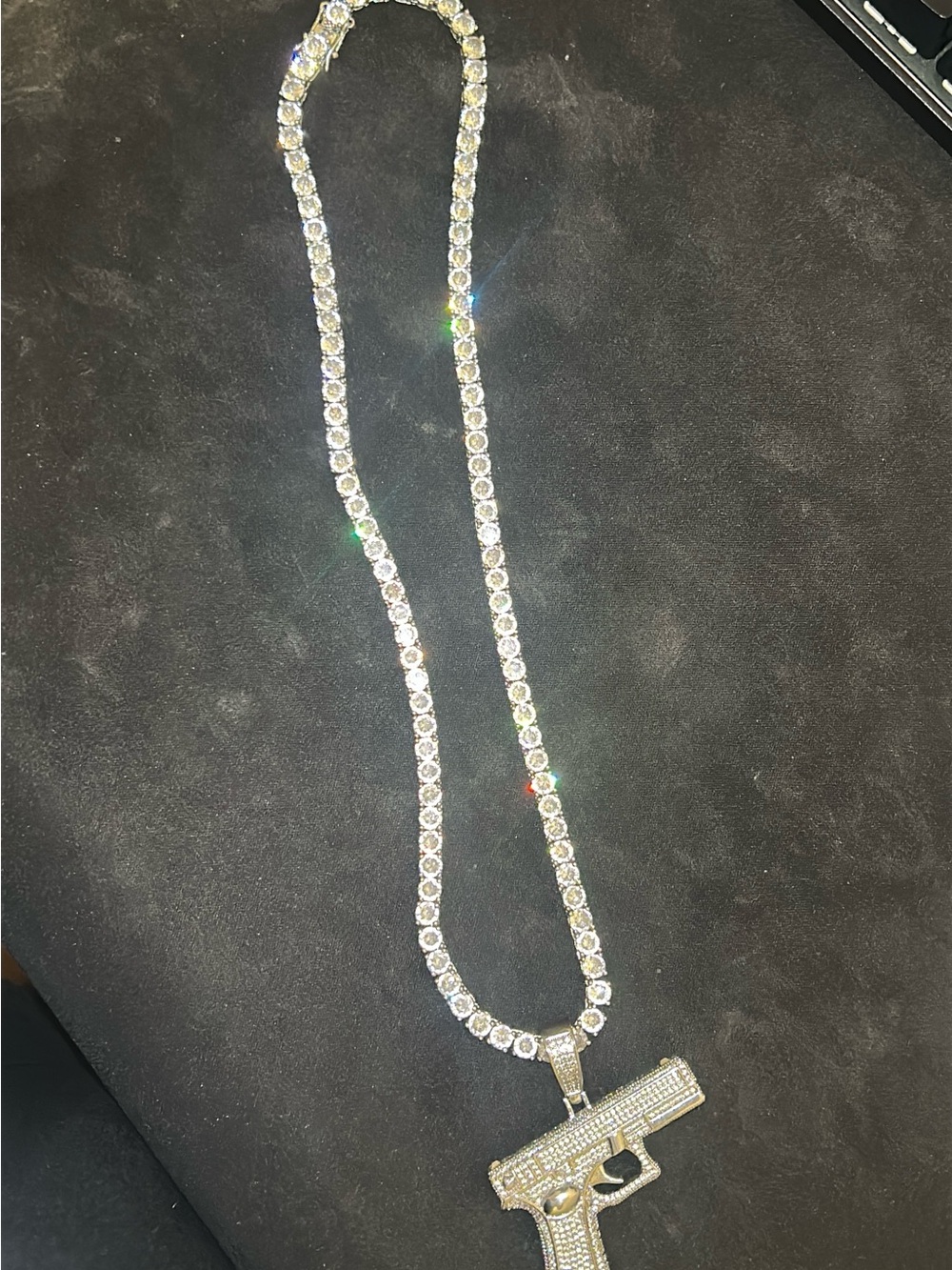 Crystal Tennis Chain Necklace with Pistol Pendant - Clear